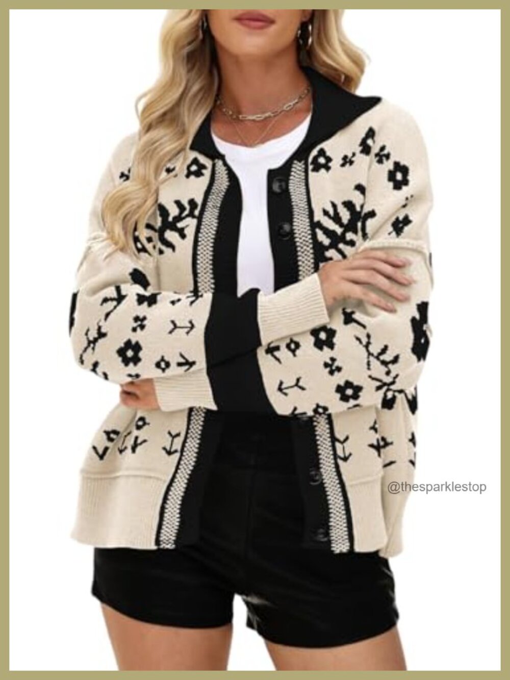 Womens Floral Knit Cardigan Sweater Button Down Loose Fit Long Sleeve